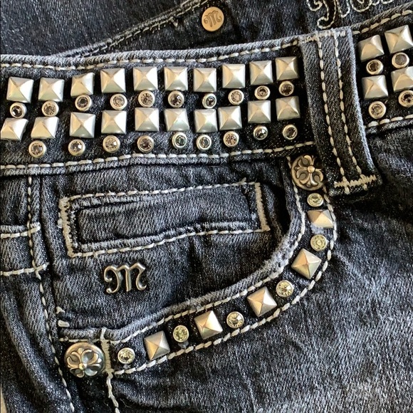 Vintage Y2K Black Studded and Rhinestoned Miss Me Skinny Jeans - Picture 2 of 8